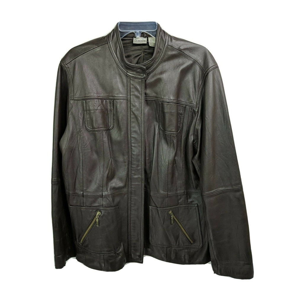 Chicos Buttery Soft Brown Leather Jacket Size 3